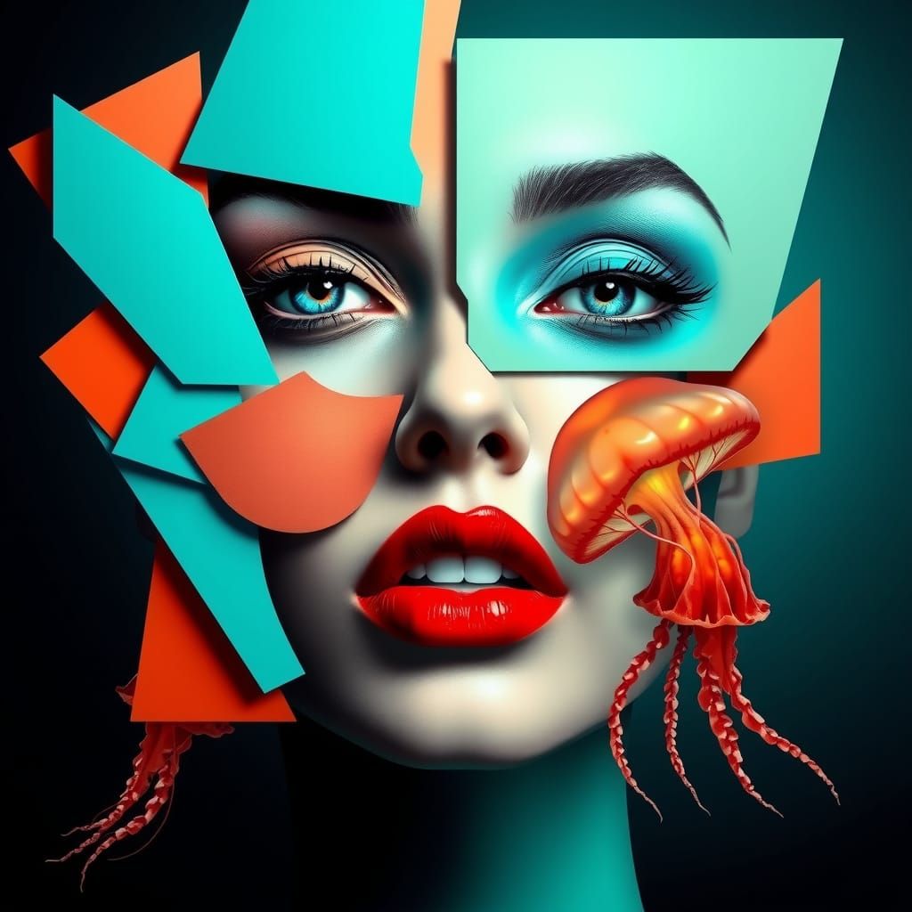 Surreal Fragmented Face with Geometric Shapes
