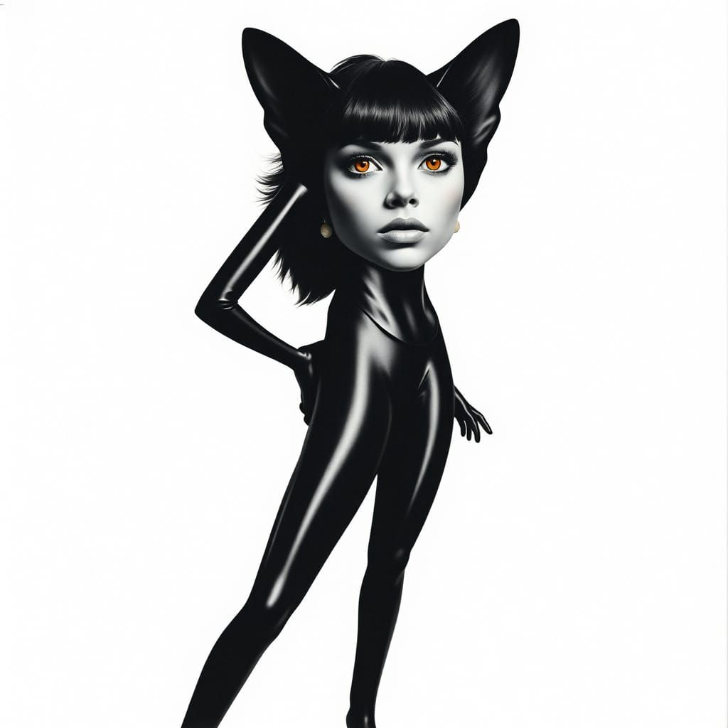 Vibrant Retro Woman in Orange Catsuit