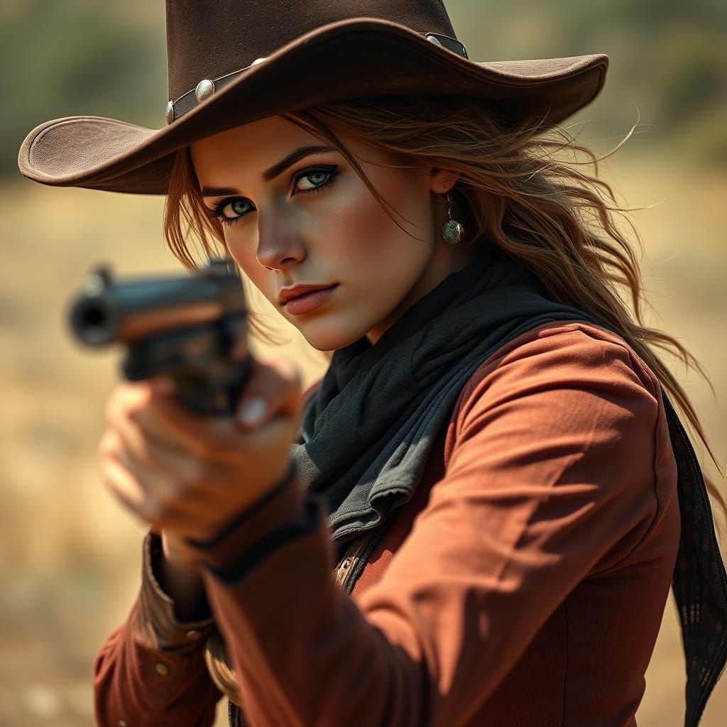Vintage Female Gunslinger in Photorealistic Old West Style