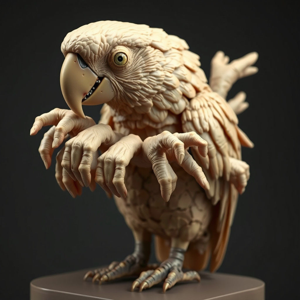 Surreal Parrot Sculpture of Human Hands
