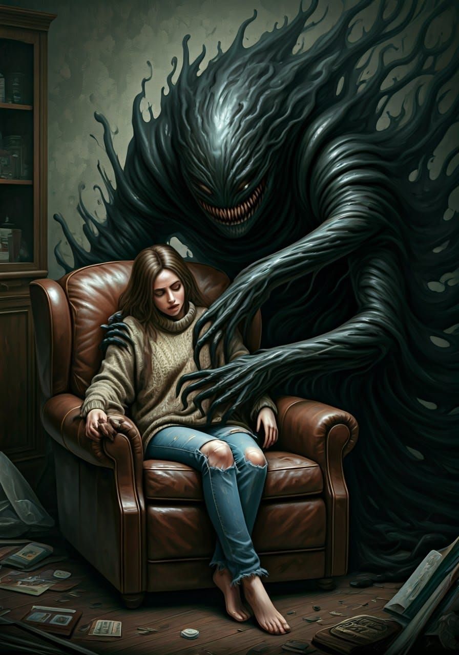 Lovecraftian Horror: Woman Ensnared by Creature