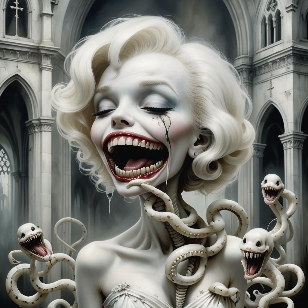 Haunting Skeletal Bride with Snakes and Giant Teeth