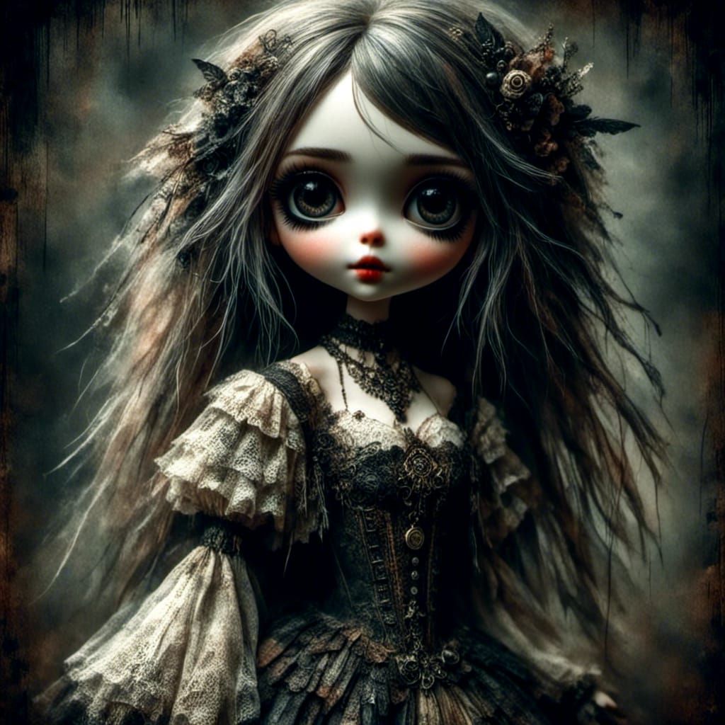 Creepy Gothic Anime Doll in Art Nouveau Style