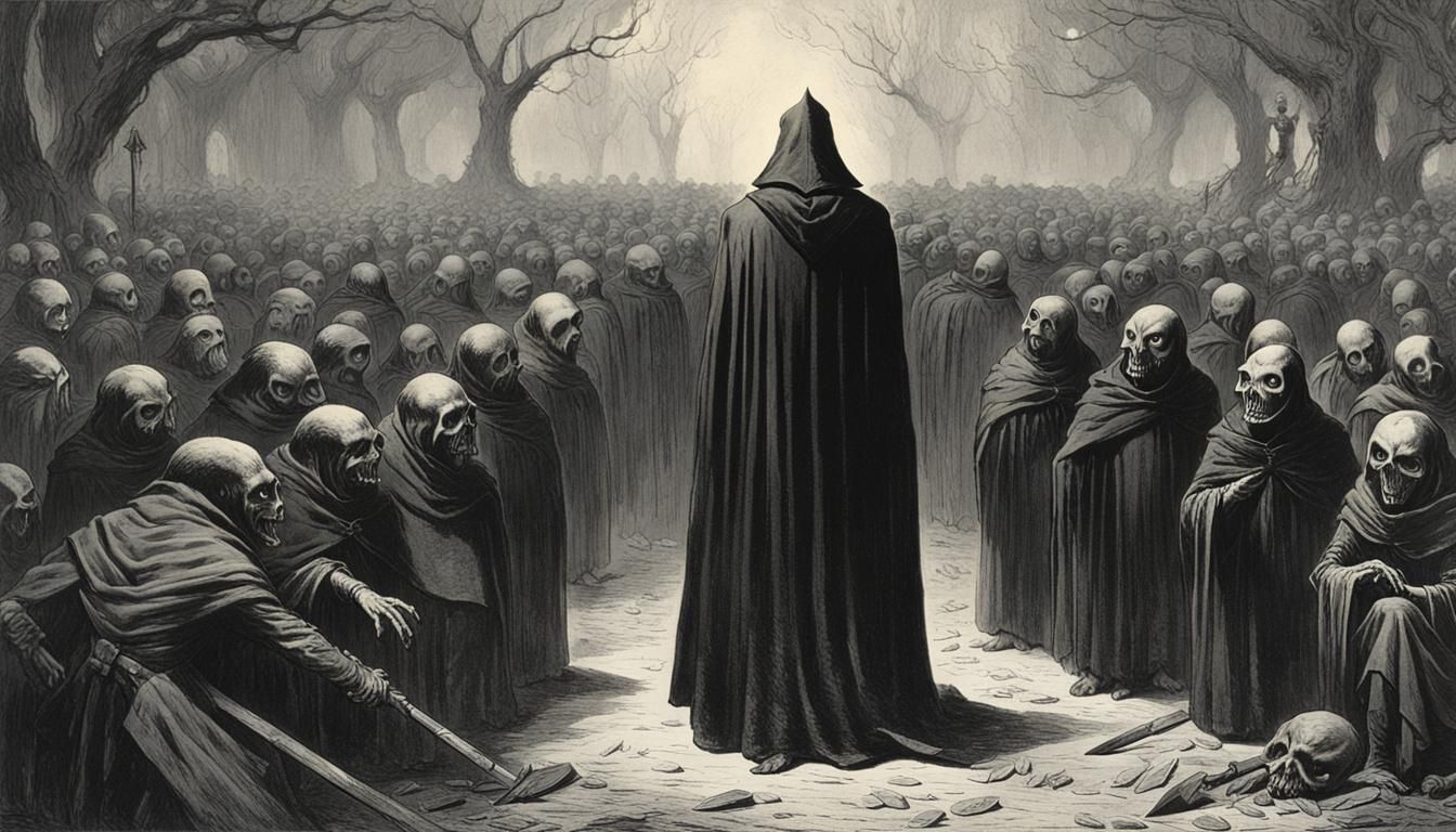 Cloaked Vampire Leading Minions: Horror Illustration