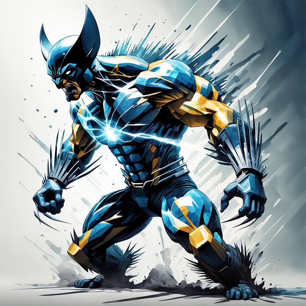 Electric Shadow Wolverine Watercolor Illustration