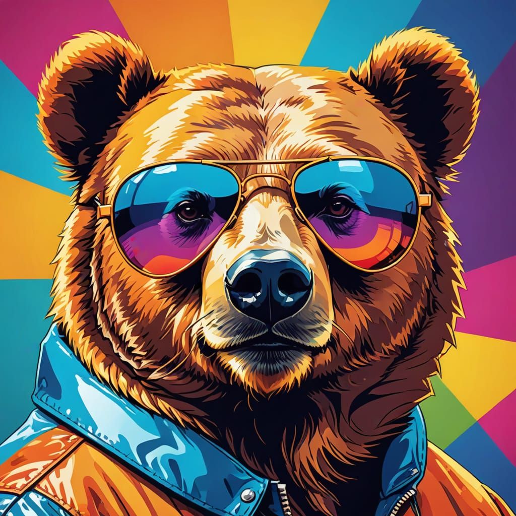 Pop Art Bear with Aviator Sunglasses