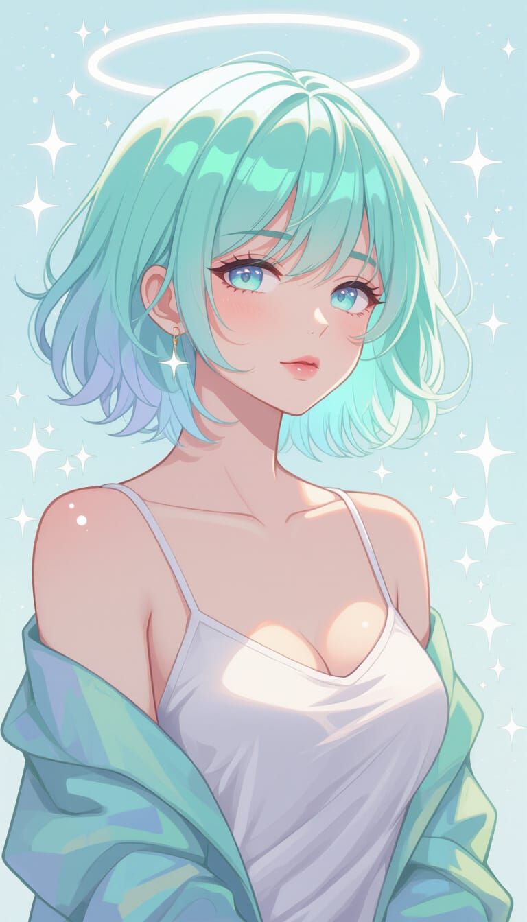Dreamy Pastel Anime Woman in Vaporwave Style