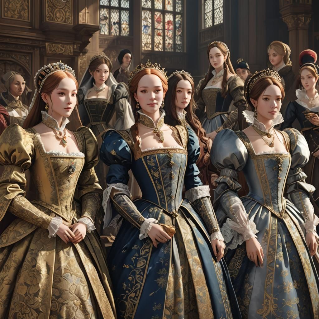 Henry VIII's Six Wives in 3D Anime Art