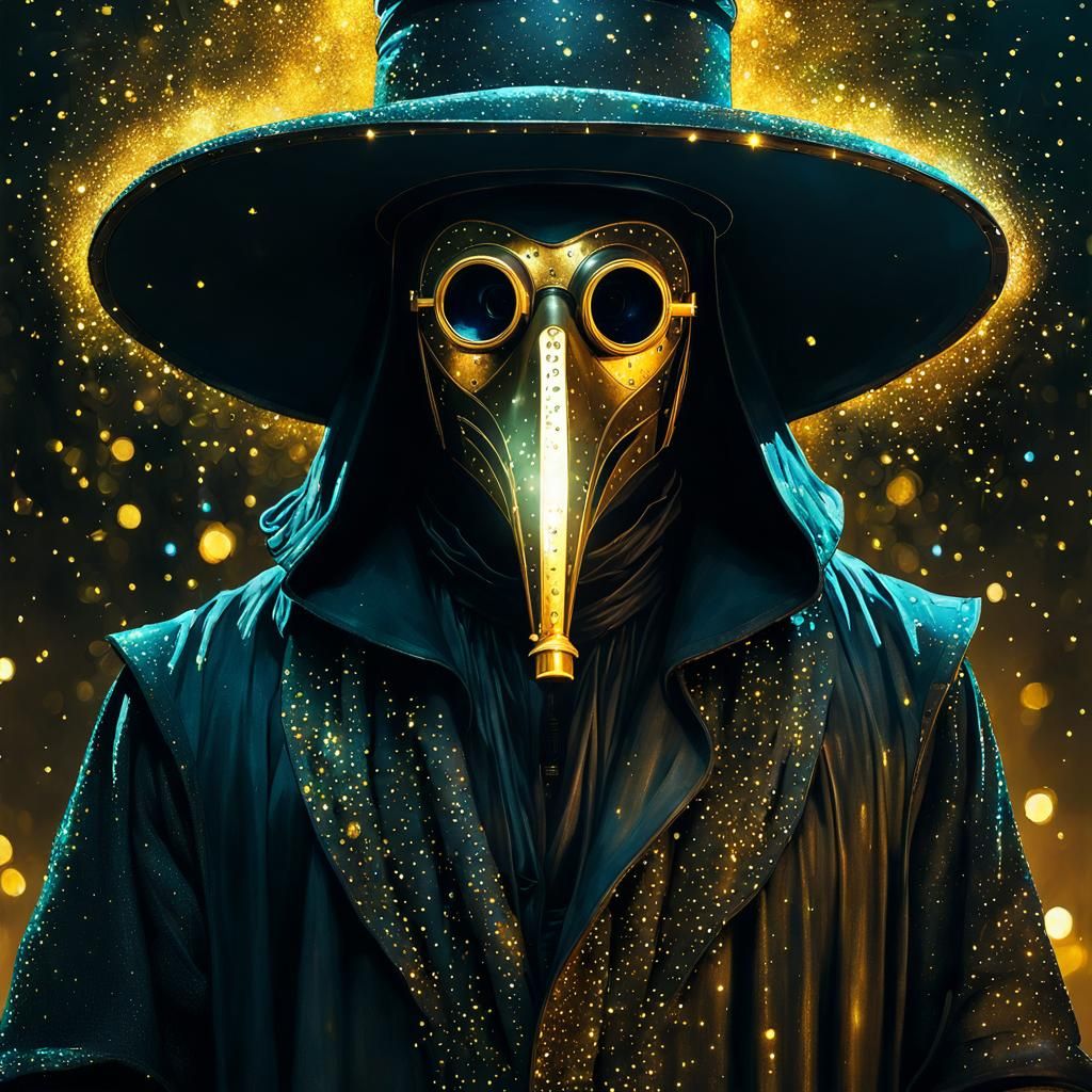 Plague Doctor Portrait with Golden Sparkles