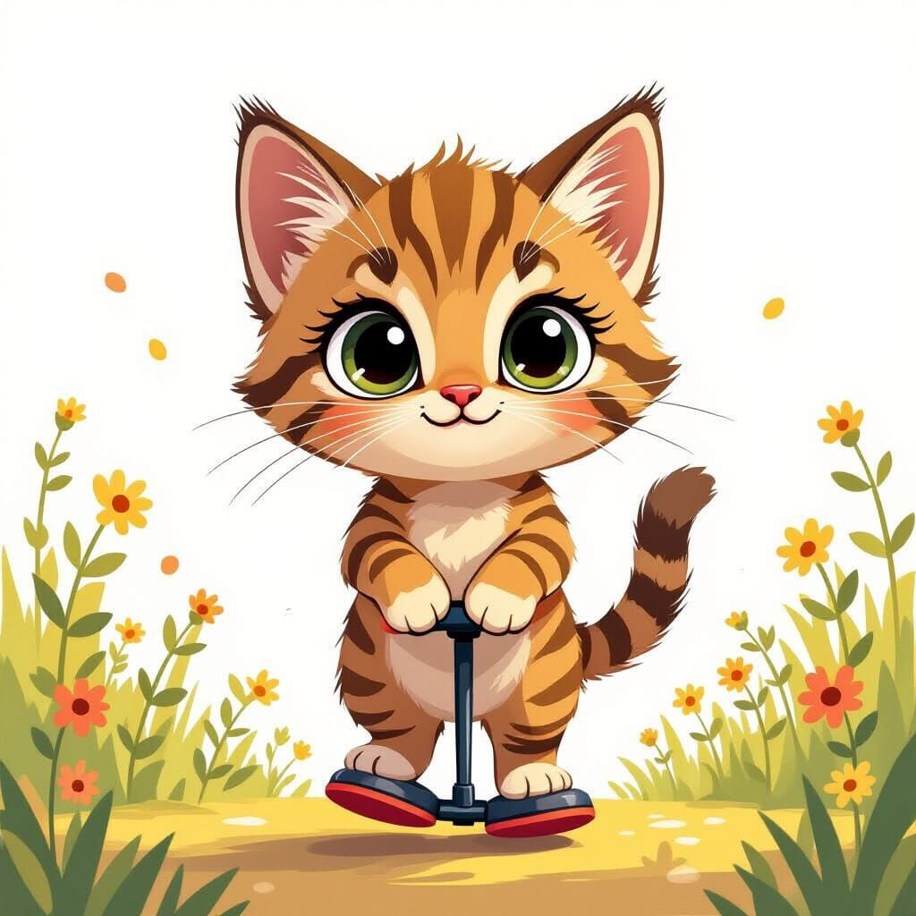 kitten  balancing on a pogo stick.