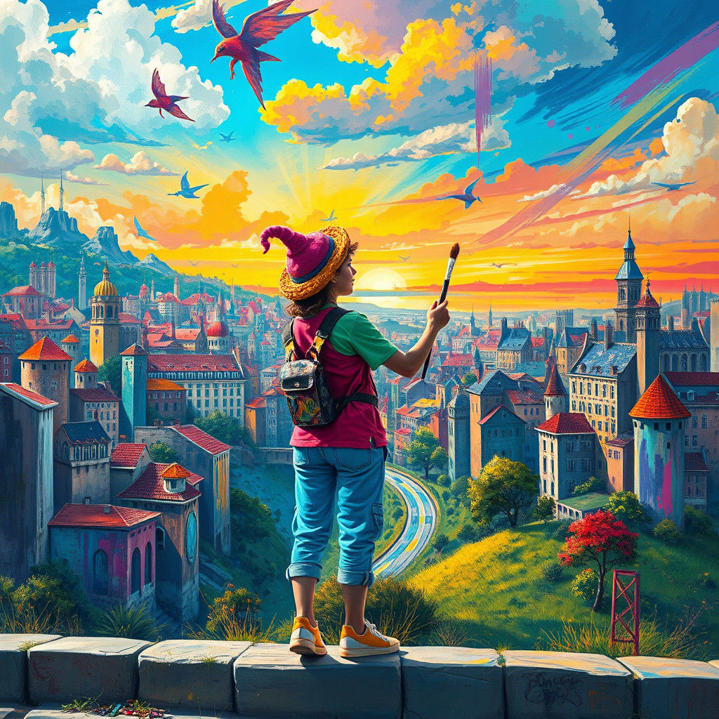 Fairytale Graffiti Art on City Wall