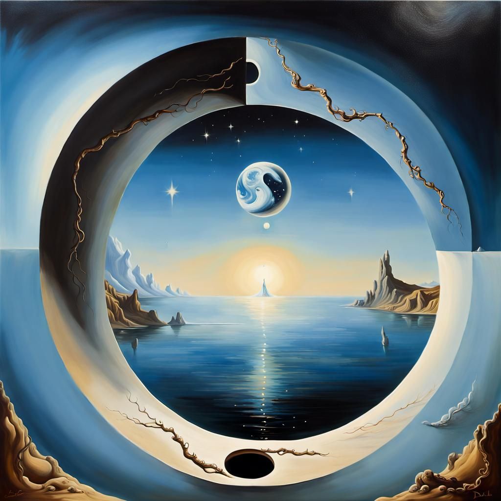 Surreal Infinity Moon Ocean in Dali Style