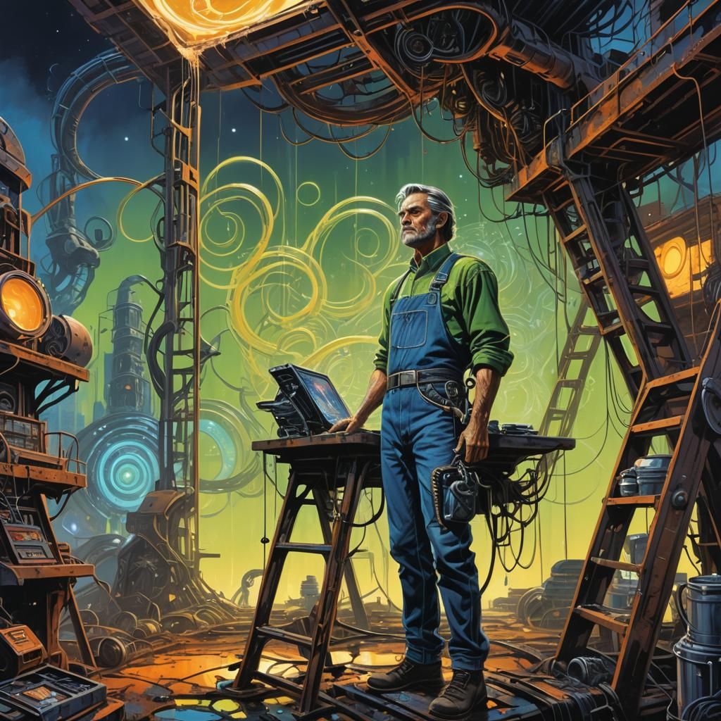 Artist Painting Nature and Tech in Concept Art