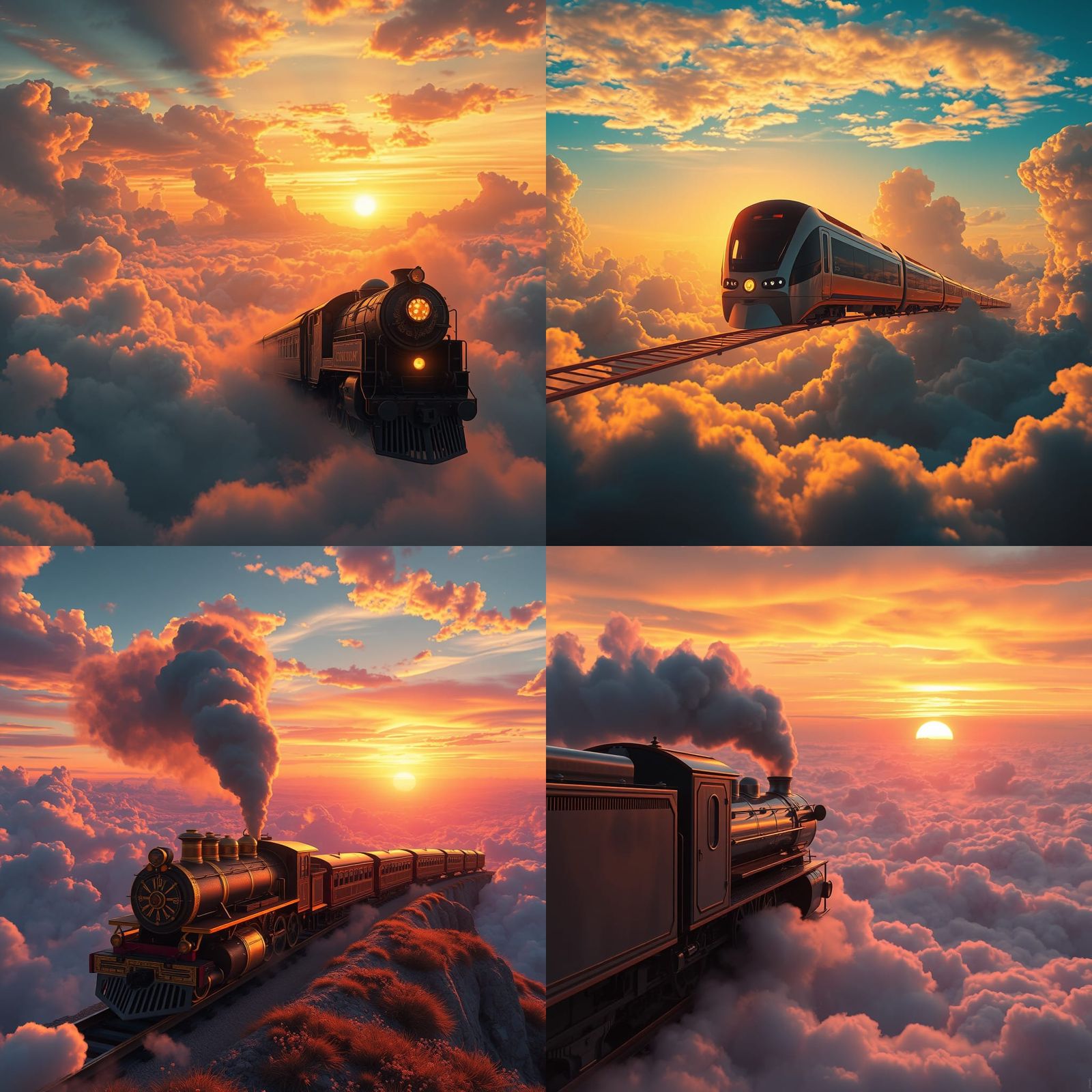 Train in Clouds at Sunset: Fantasy Concept Art