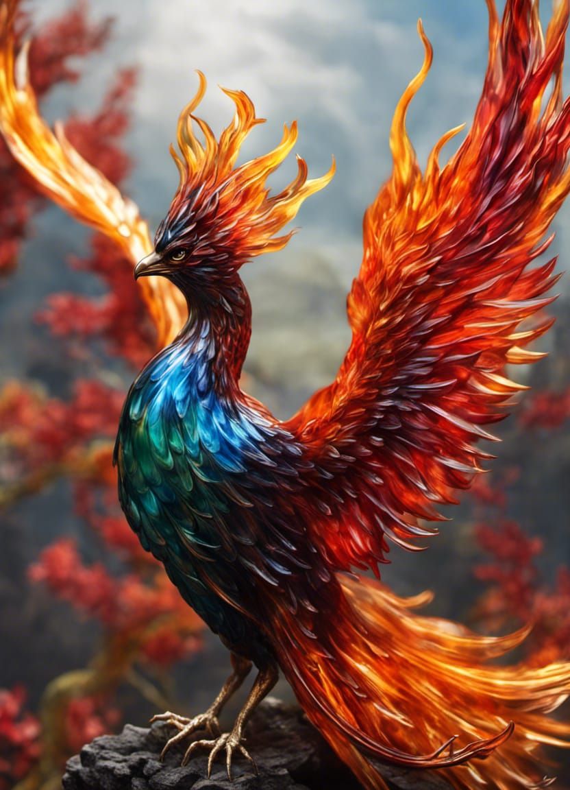Glass Phoenix Ablaze: Fantasy Art