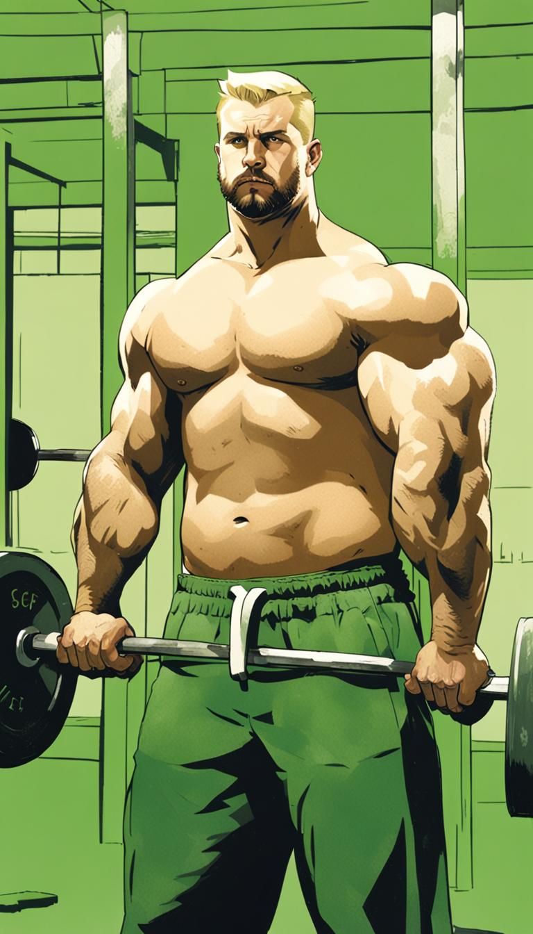 French Man Lifting Barbell in Adam Hughes Style