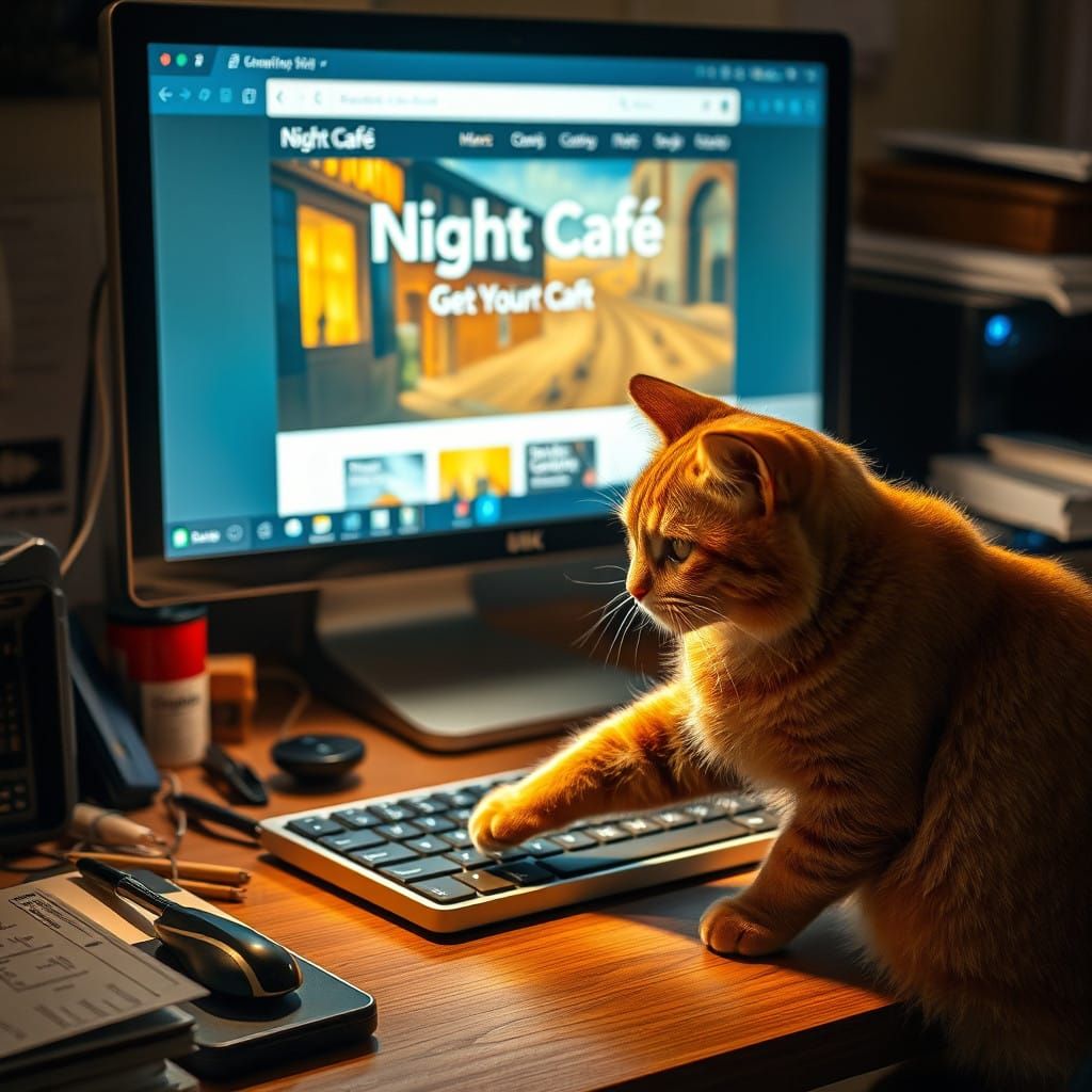 Whimsical Cat Creates Masterpiece on High-Tech Desk