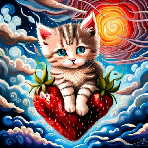 Cute Kittens in a Trippy Strawberry Fantasy