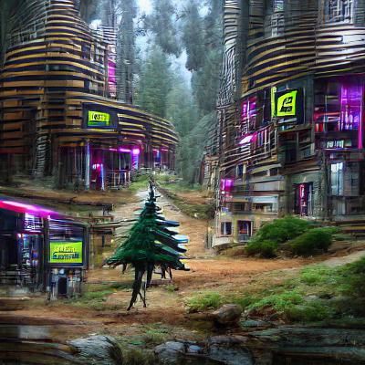 Cyberpunk Cedar Forest Village in 8K Resolution