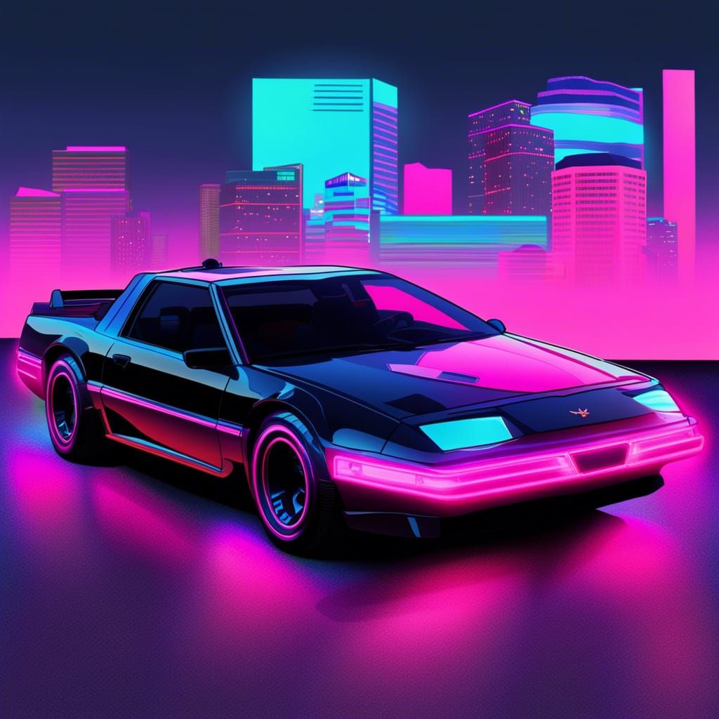 Vaporwave Knight Rider Car in Neon Colors