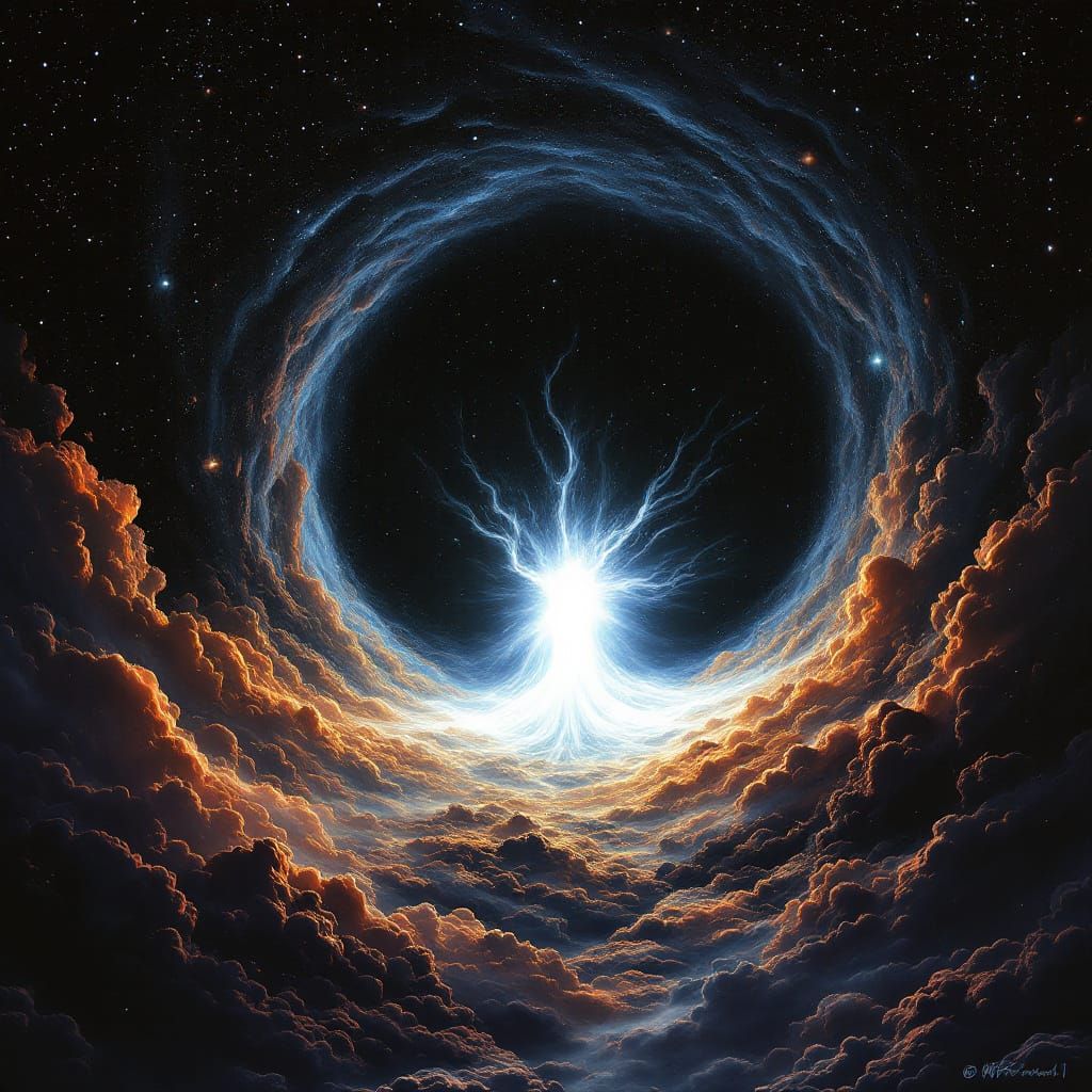 Cosmic Horror Black Hole With Ethereal Entity Emerging