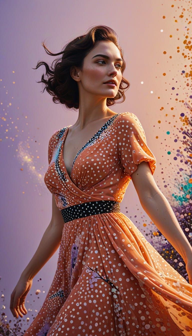 Radiant Woman Silhouette with Golden Polka Dots