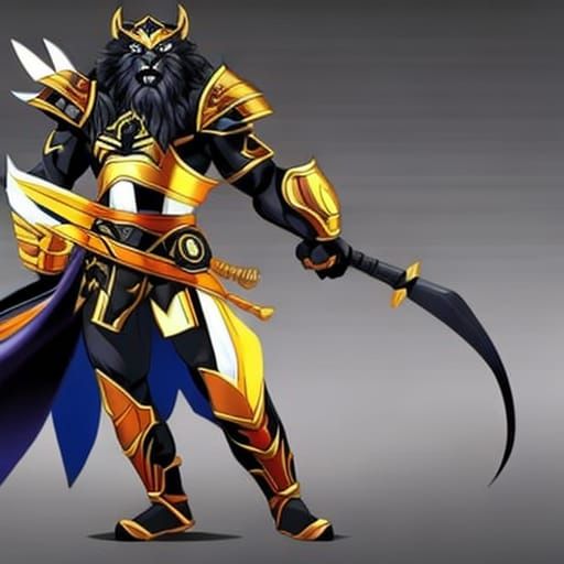 Sun Moon Lion Warrior in Anime Comic Style