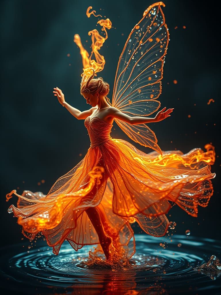 Water Fairy in Fire Clothes, Digital Matte Painting