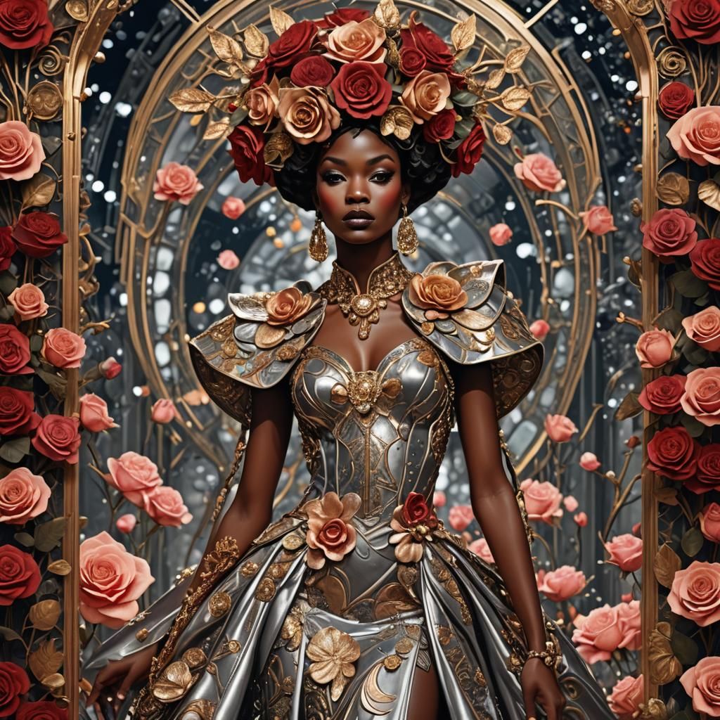 Art Nouveau Runway Empress in Gold and Roses