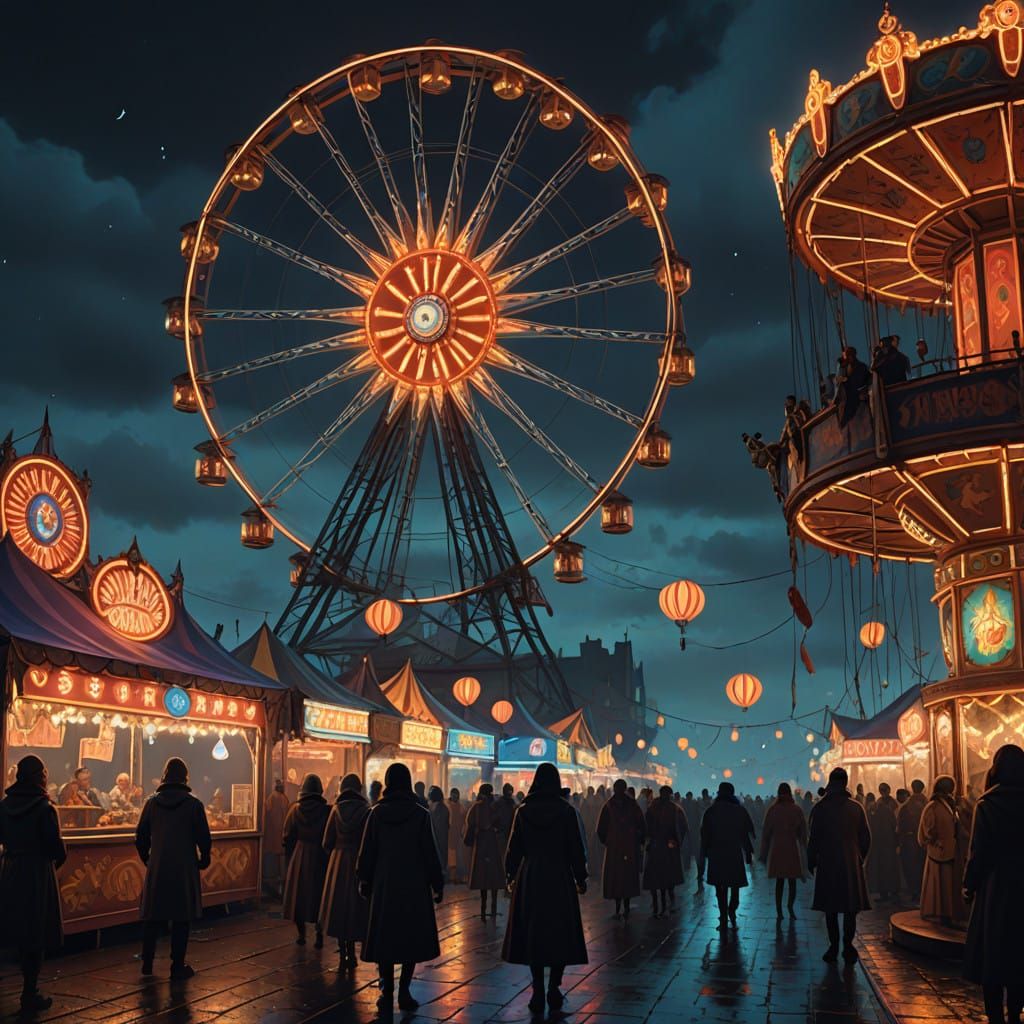 Mystical Carnival Unveiled in Dusk's Ethereal Glow