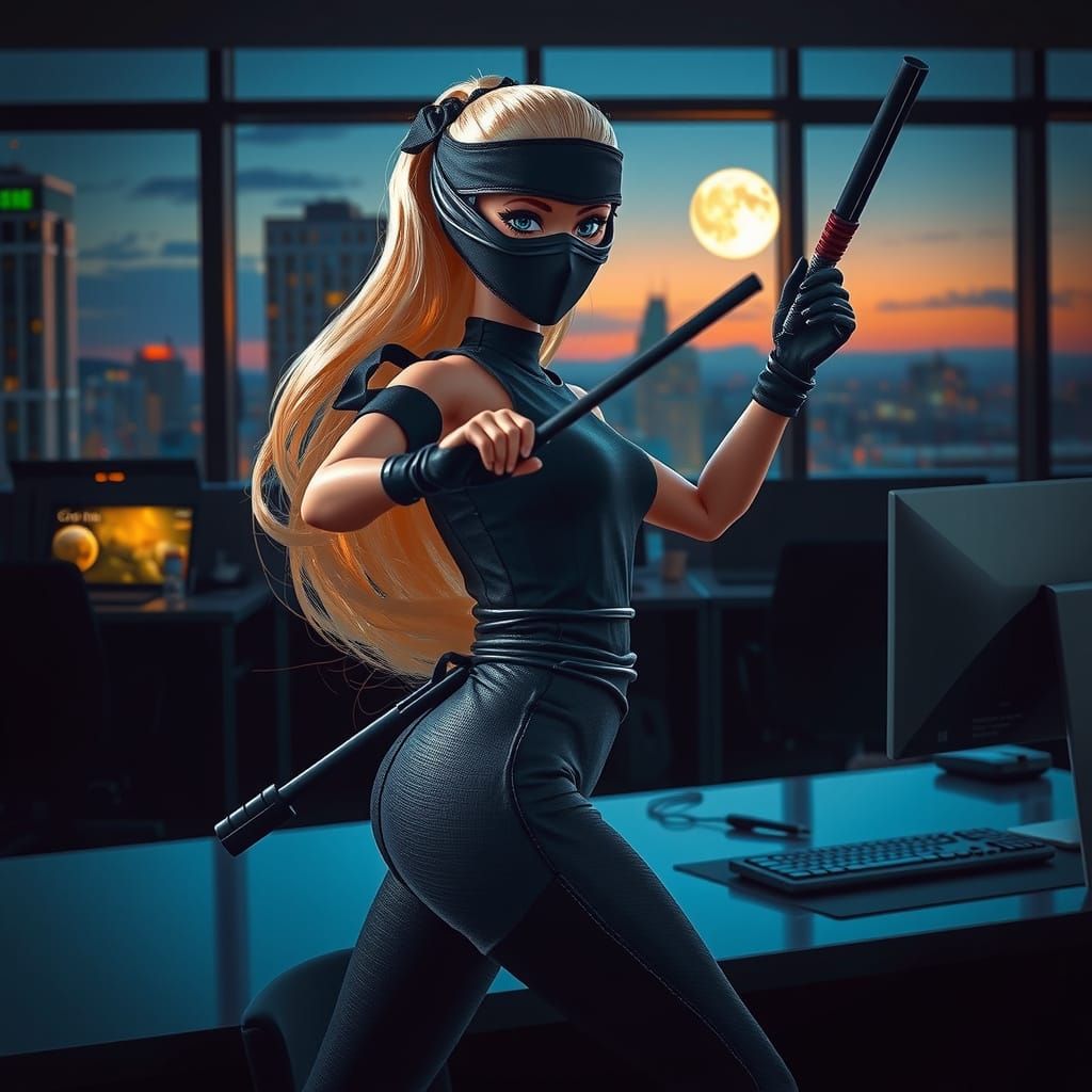 Ninja Barbie in Dynamic Comic Book Style