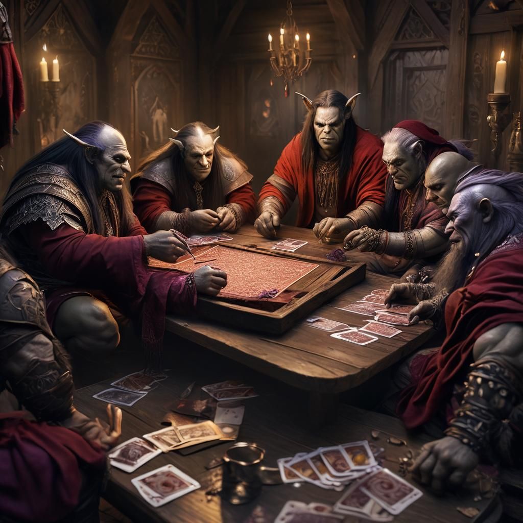 Orcs Play Poker in Dark Fantasy Illustration