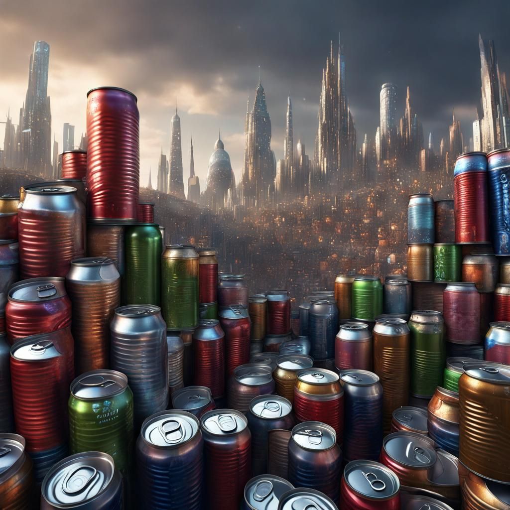 Recycled Can Cityscape: Detailed Matte Painting