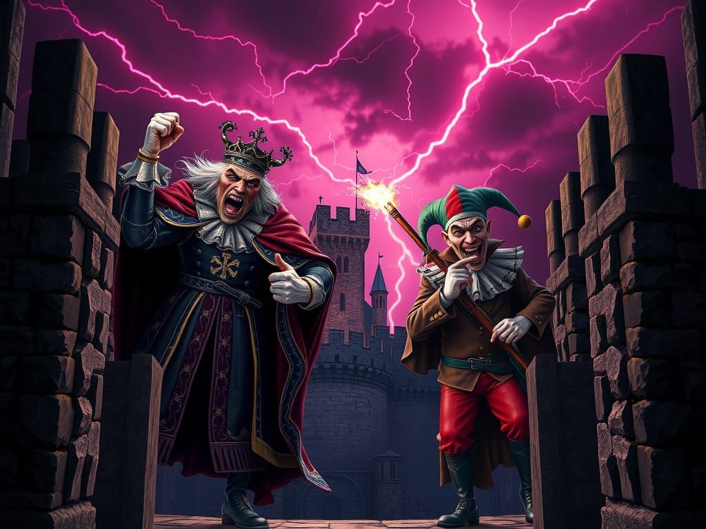 Furious King of Hearts Guards Dark Castle Battlements