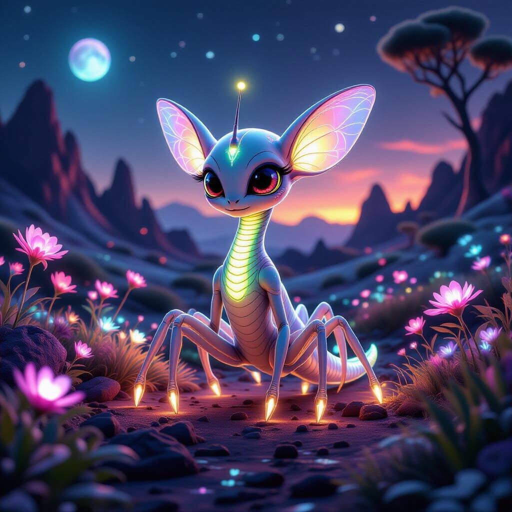 Bioluminescent Martian Creature in Alien Landscape