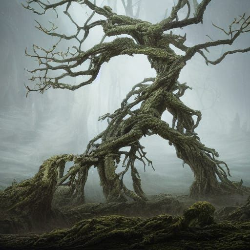 Ethereal Landscape with Ancient Tree in Hyper-Realistic Styl...