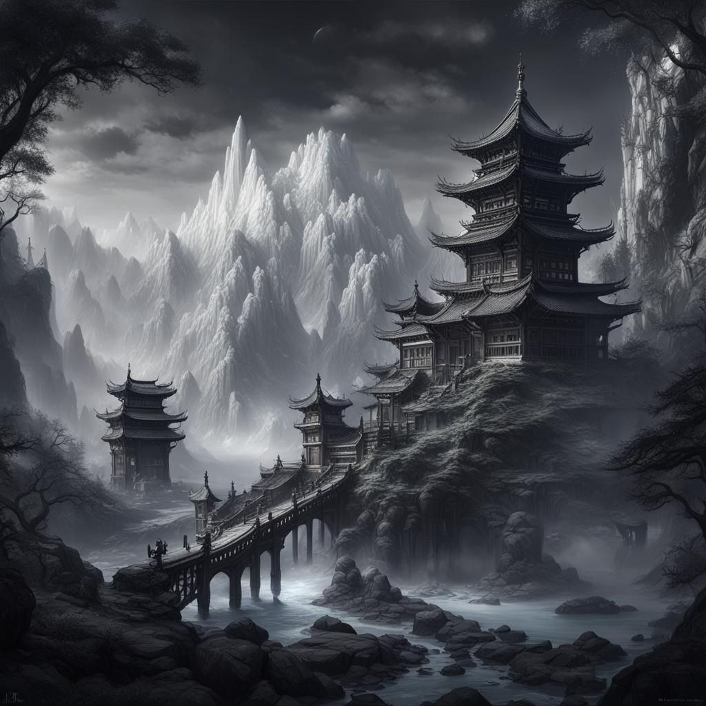 Yin and Yang in Black and White: Detailed Matte Painting