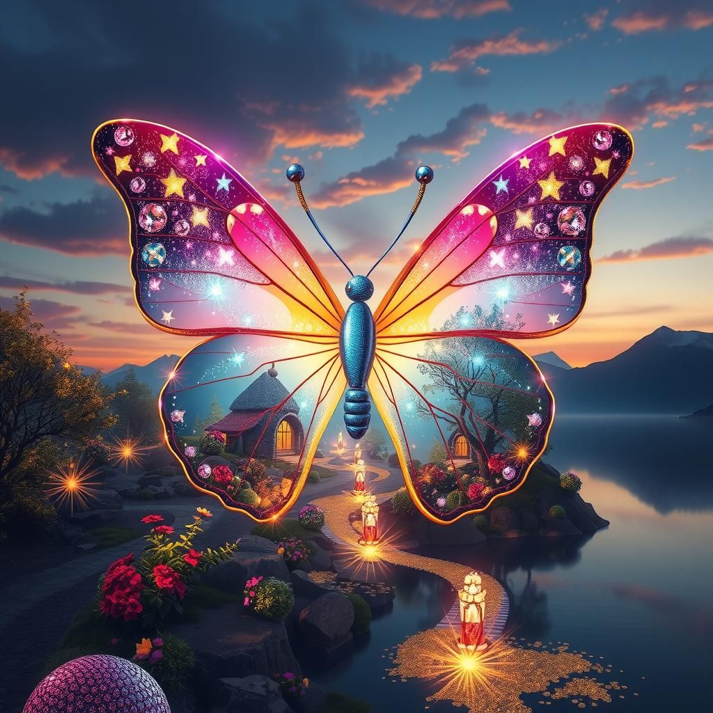 Dreamlike Butterfly Art: Fairy Wonderland Landscape