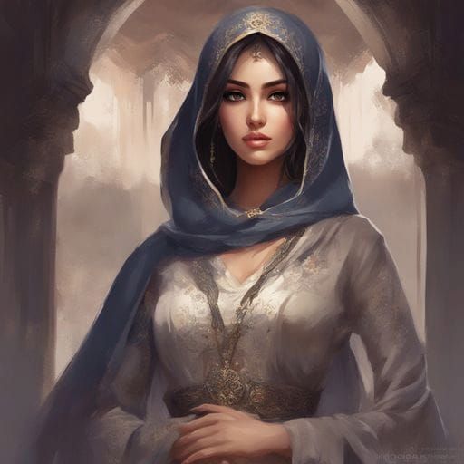 Beautiful Dark-Haired Girl in Hijab, Royo Style