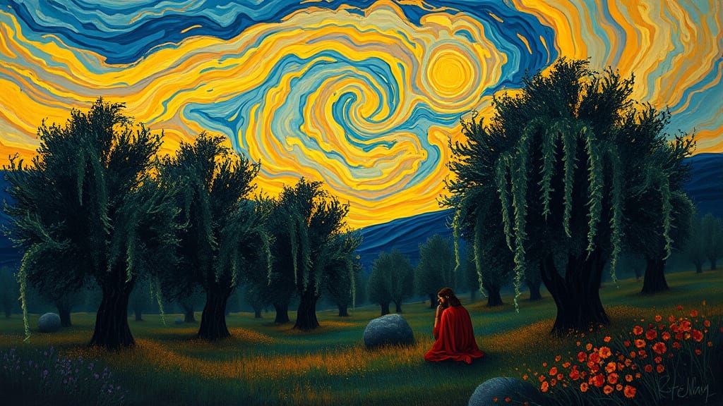 Jesus in Serene Twilight Garden