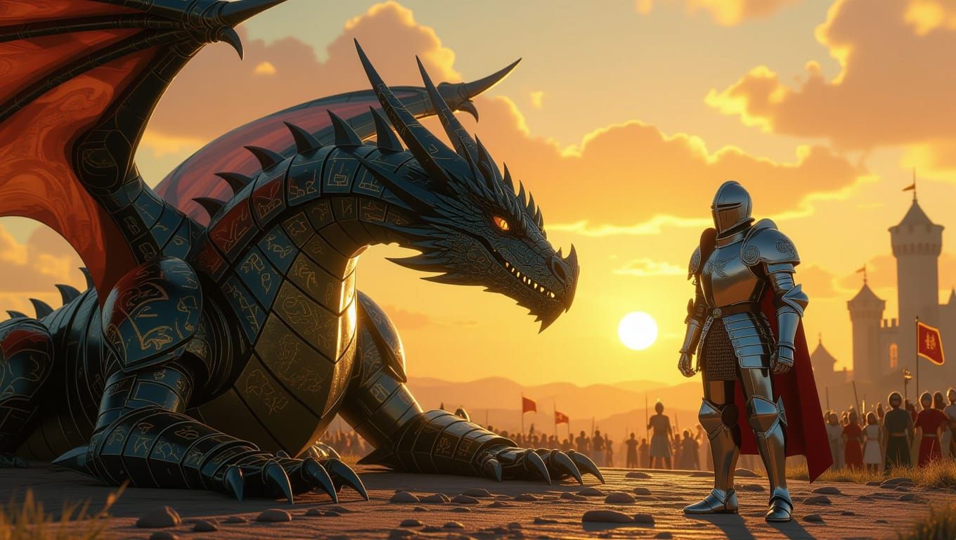 Cyber Dragon and Knight in Pixar-Style 3D Animation