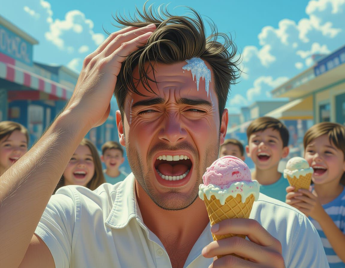 Man Suffers Brain Freeze, Digital Matte Painting