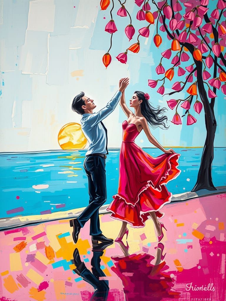 Dancing Couple in Neo-Impressionist Style