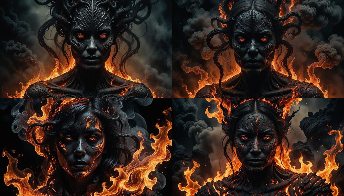 Haunting Lava Goddess in Dark Surreal Art