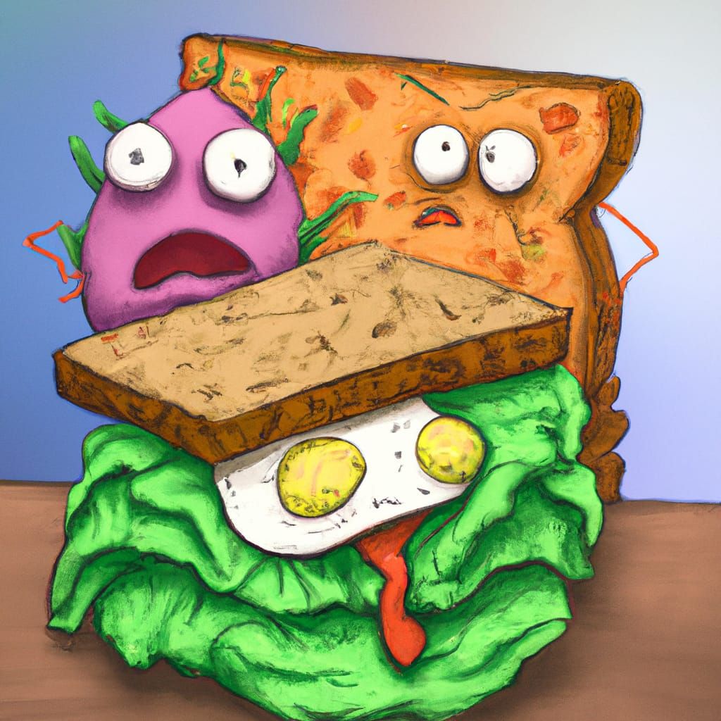 Cartoon Sandwich with Psychedelic Fantasy Ingredients