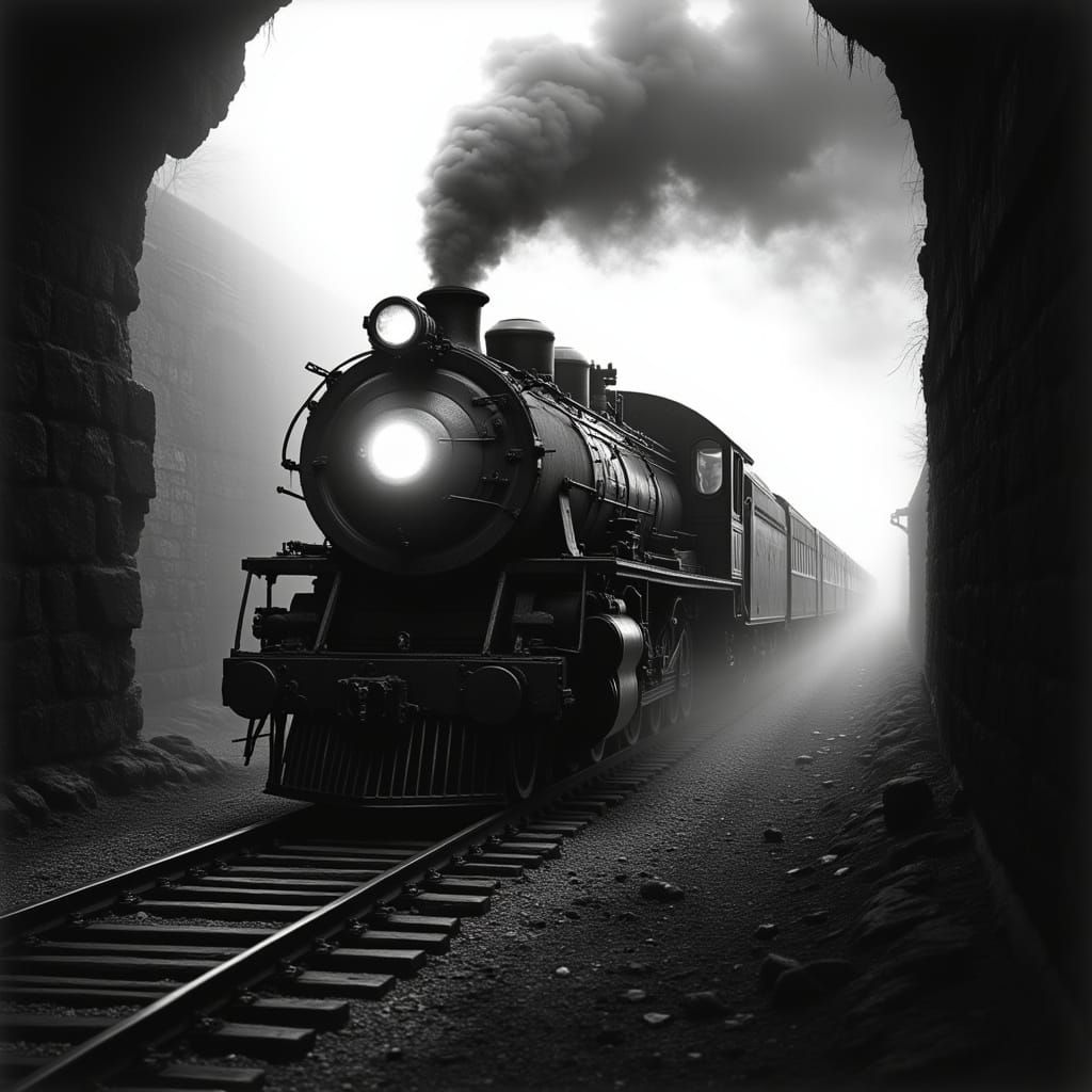 Steam Train Transition in Syd Mead Style