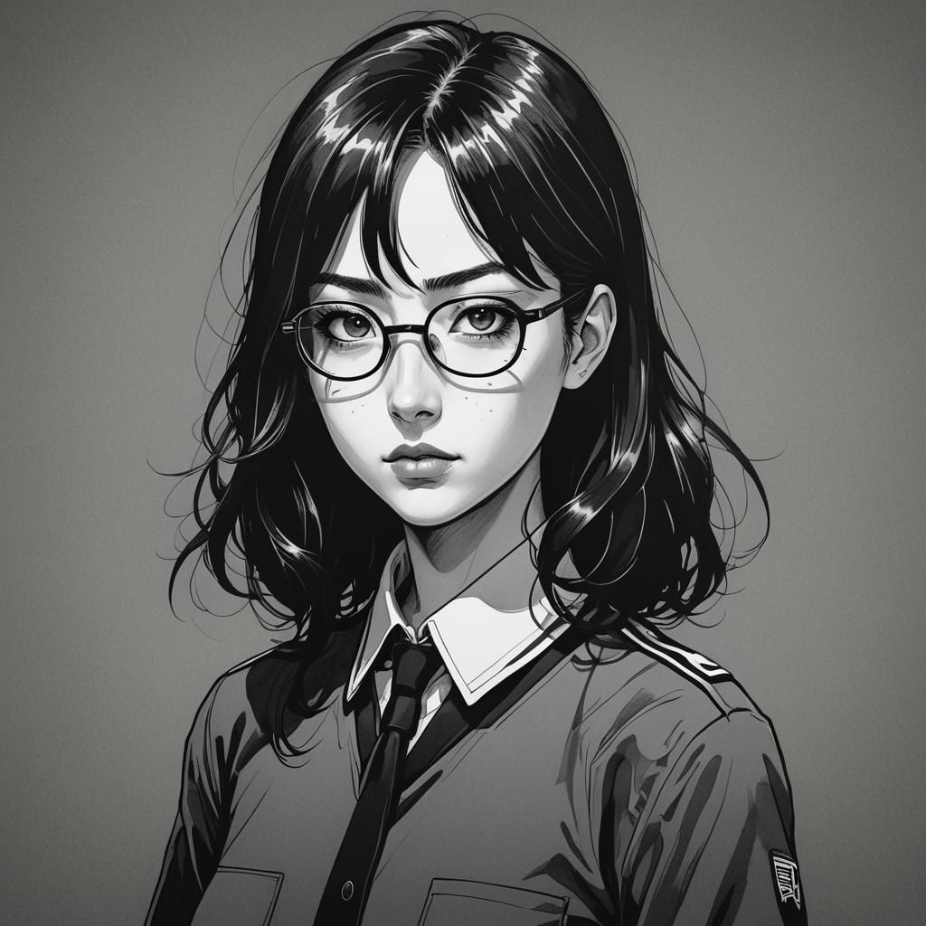 Monochrome Manga Portrait in Hiramoto Style