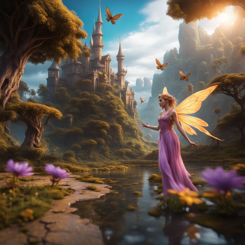 Fairy in Flight: Detailed Fantasy Concept Art