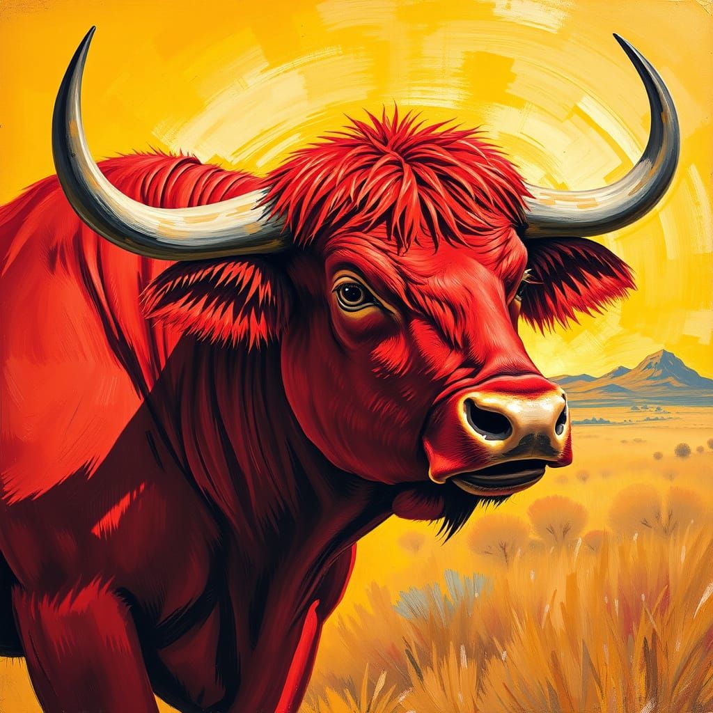 Majestic Red Bull in Expressive Artistic Style