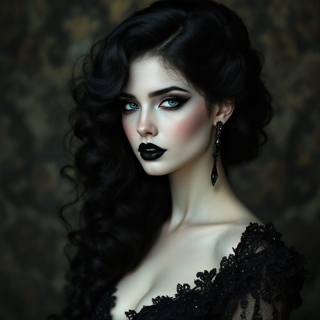 Elegant Victorian Vampire Woman with Moonlit Eyes